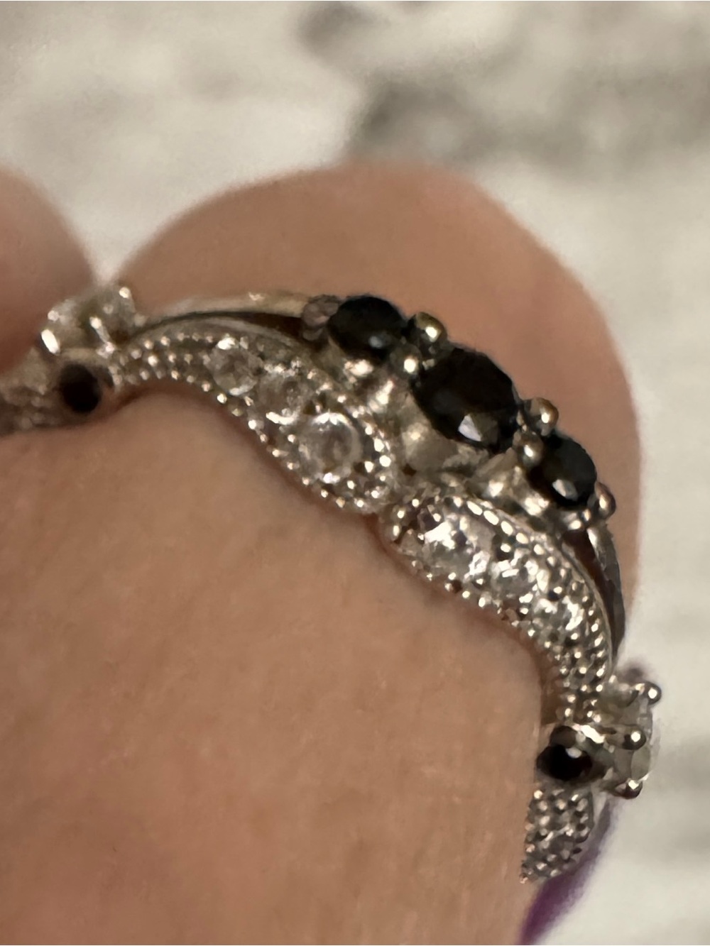 Sterling Silver Black and White Gemstone Band